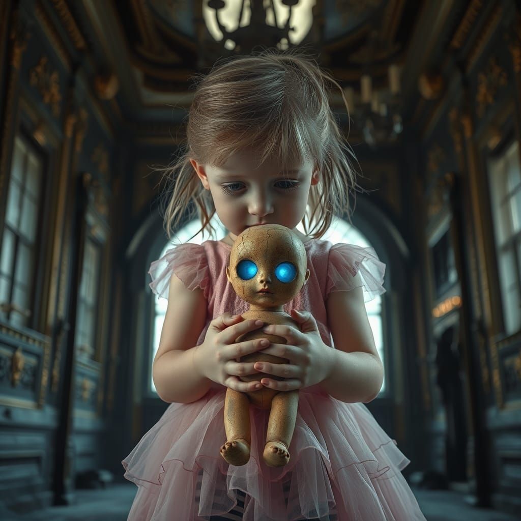 Girl with Cursed Doll in Decaying Mansion