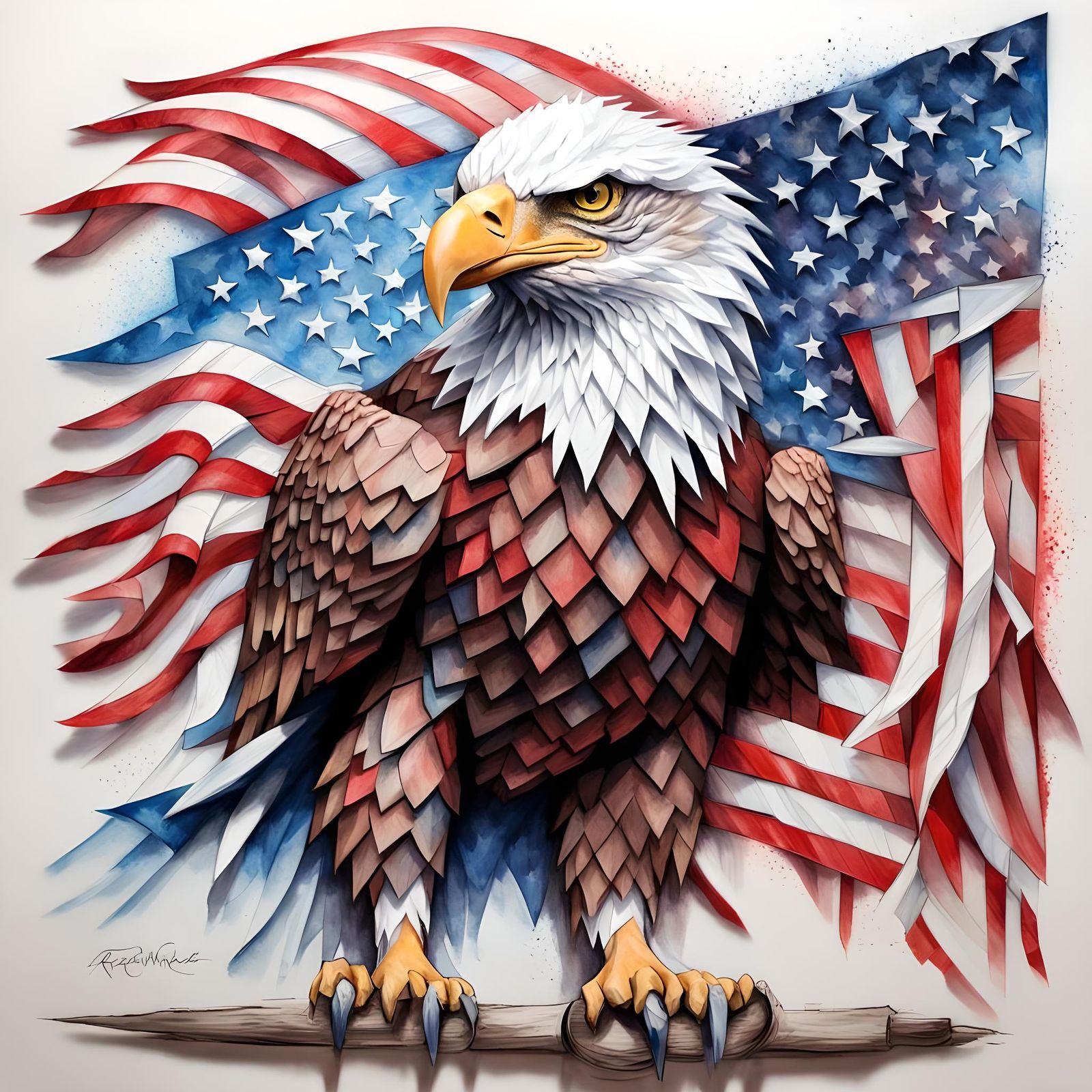 Kirigami Eagle with American Flag