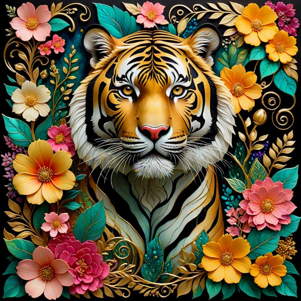 Tiger in Enchanted Summer Garden