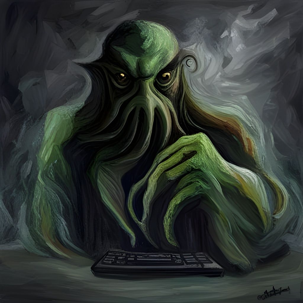 Cthulhu on Computer as Impasto Painting