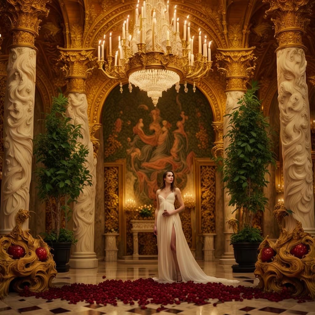 Hades and Persephone in Ornate Ceremonial Chamber