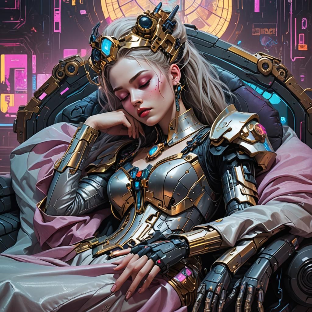 Cyberpunk Sleeping Beauty in a Futuristic Style