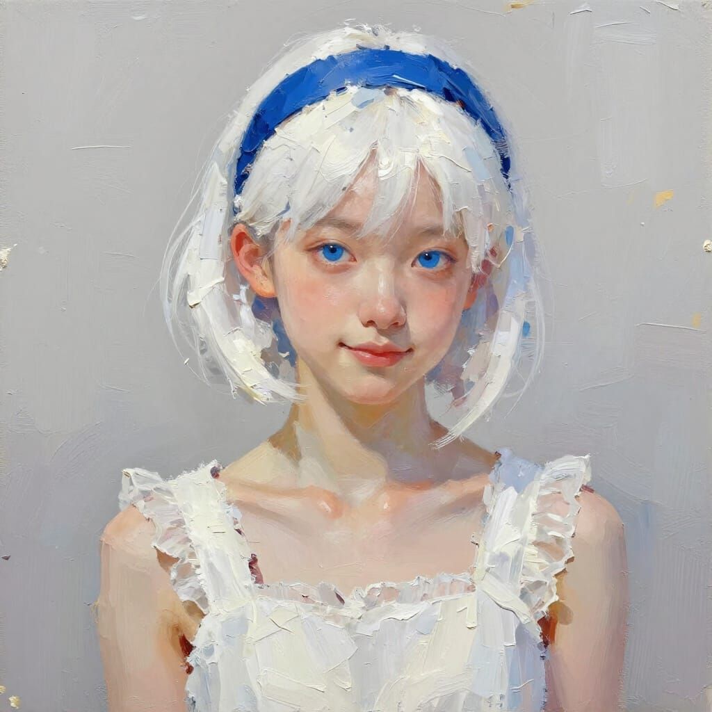 Teenage Girl Portrait with White Hair and Blue Eyes