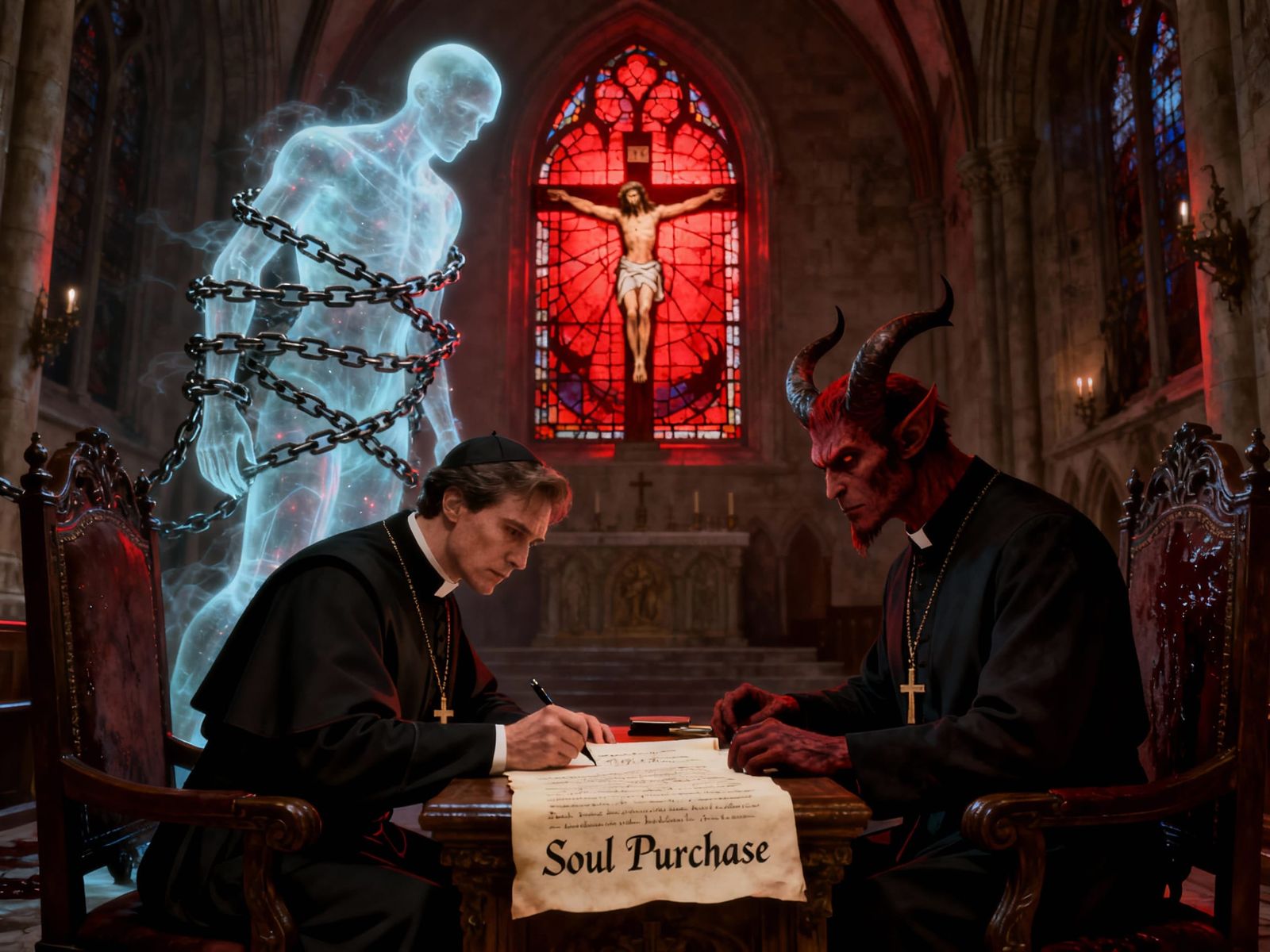Priest Sells Soul to Devil in Sinister Church Scene