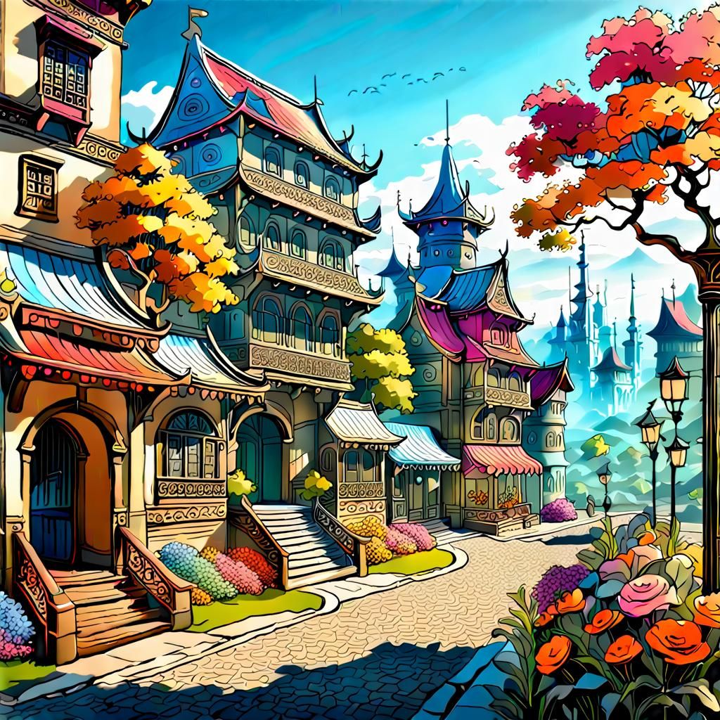 Fantasy Western Town in Anime Style