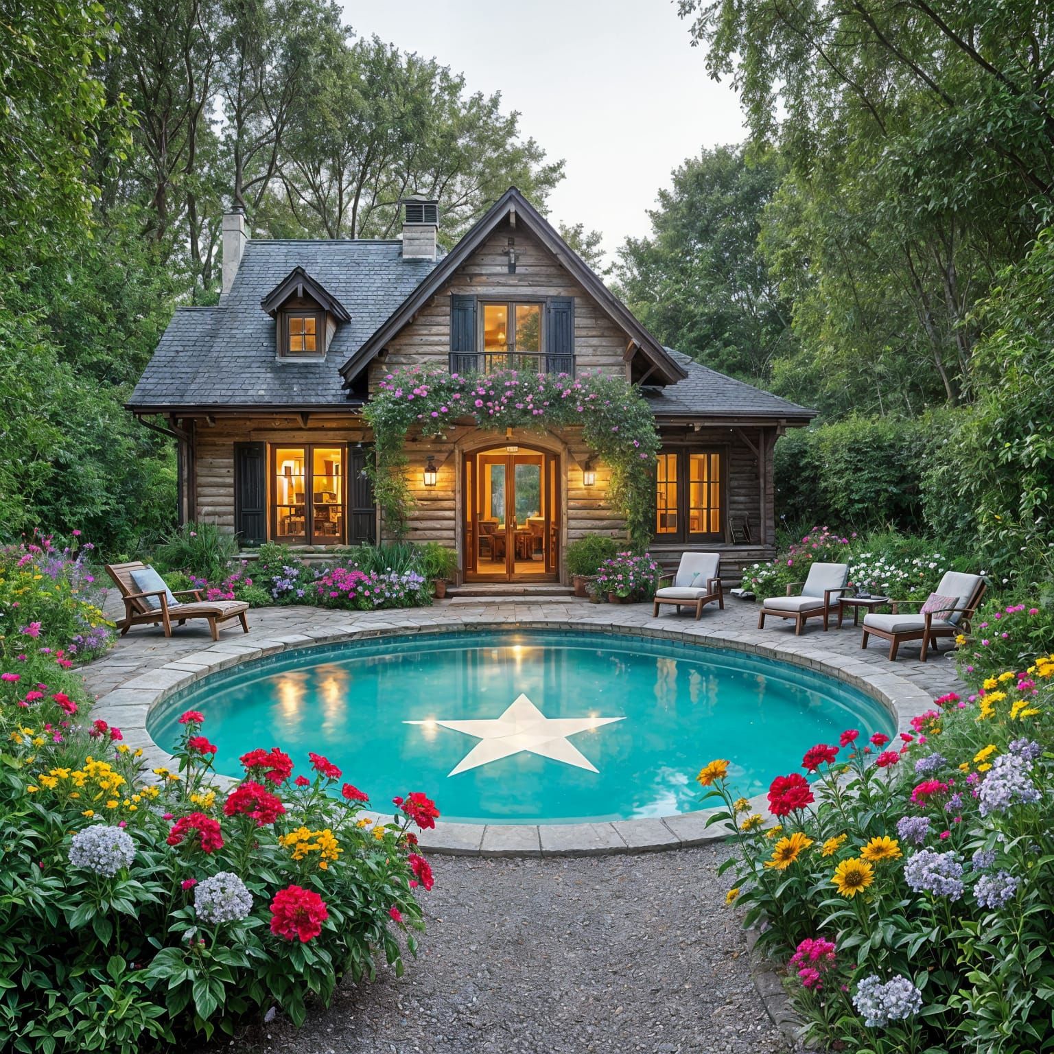 Charming Camp House with Star Pool in Flower Garden