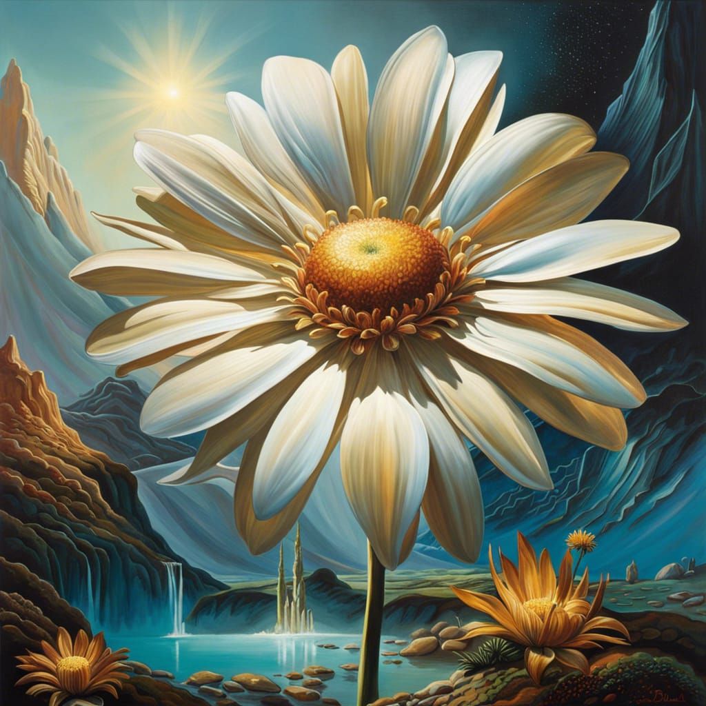 Surreal Giant Daisy in a Magical Landscape