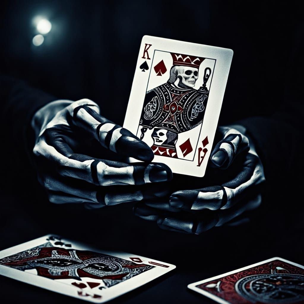 Skeletal Hand Holds Royal Flush
