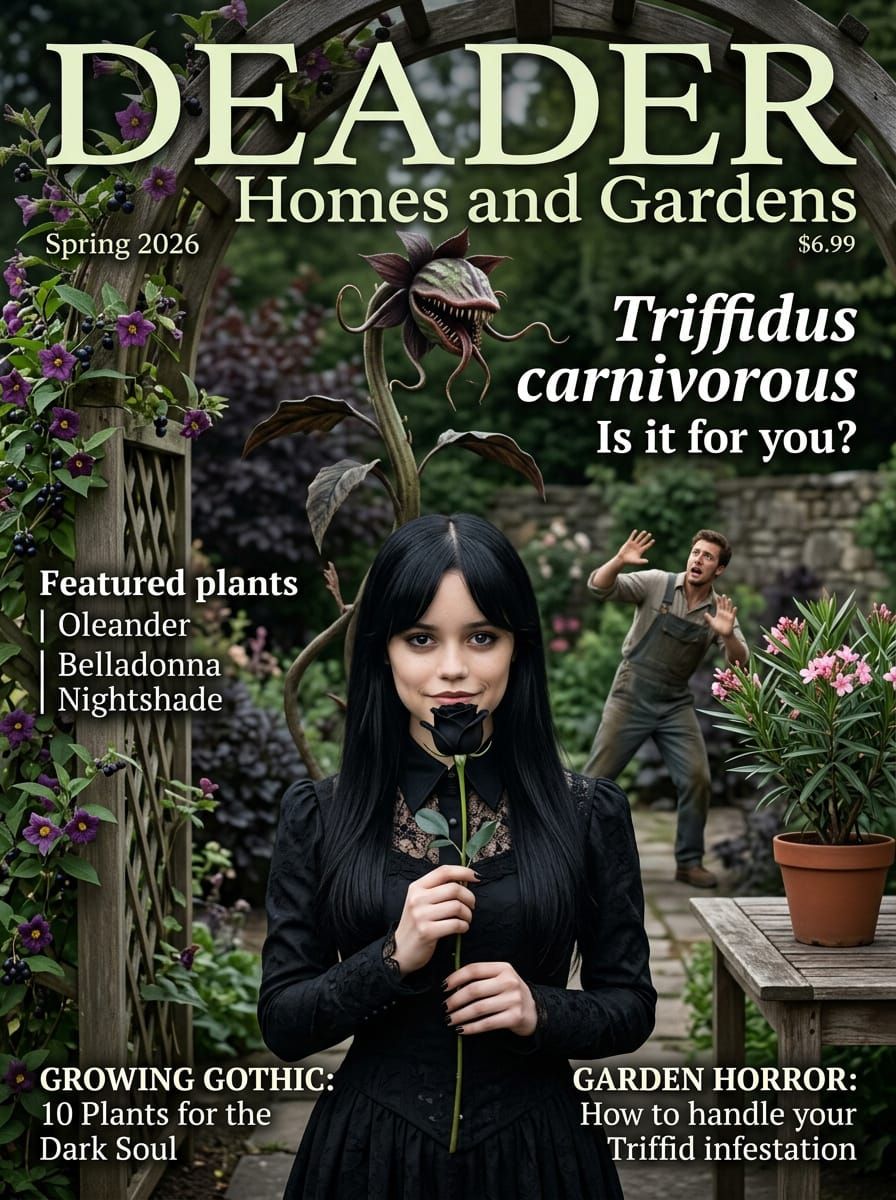 Wednesday Addams Parody Garden Magazine Cover