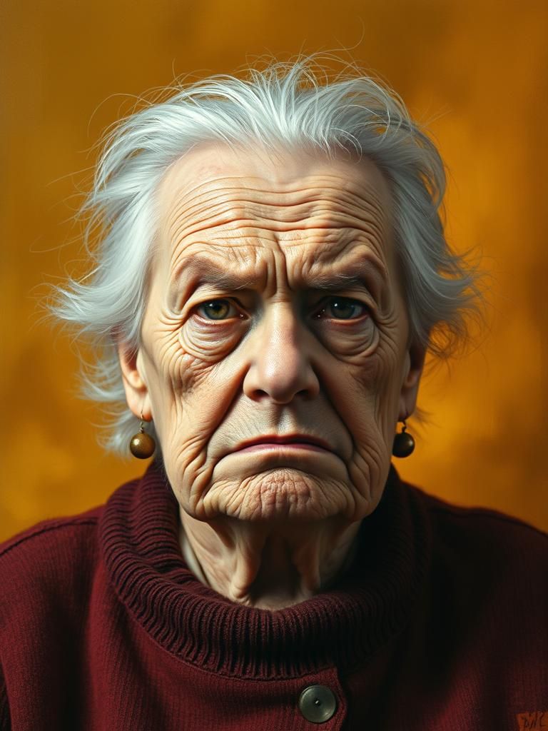 Elderly Woman Portrait in Impasto Style with Moody Lighting
