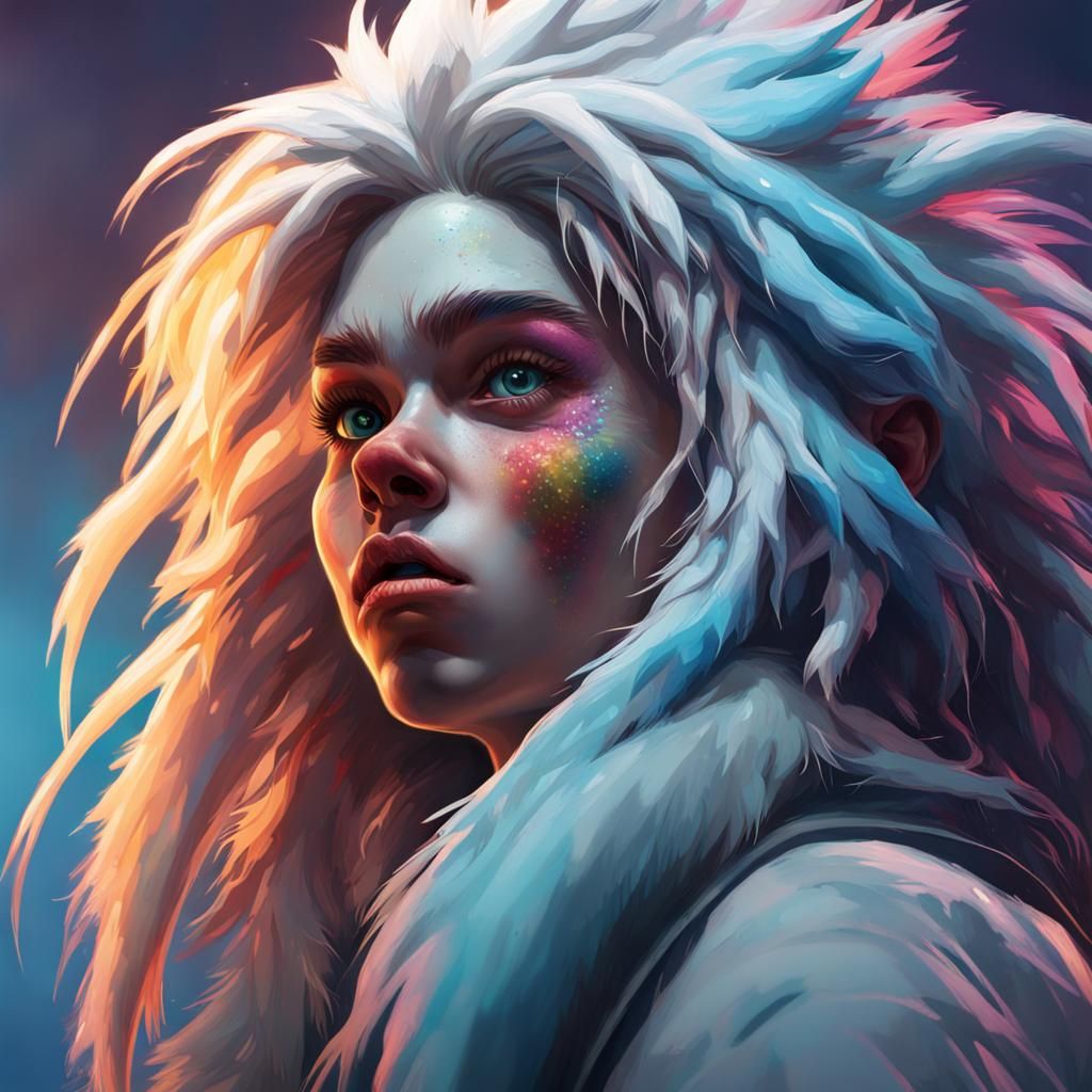 Hyperrealistic Yeti Girl in Splash Art Style