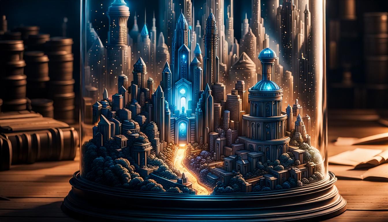 Absolute Cinematic shot of the Kryptonian City of Kandor inside of a Bottle.