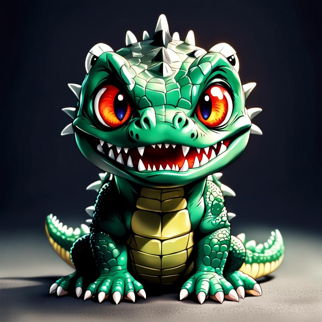 Chibi Crocodile with Fangs and Evil Eyes