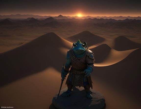 Bullywug Spellcaster in Desert Environment, 3D Game Art
