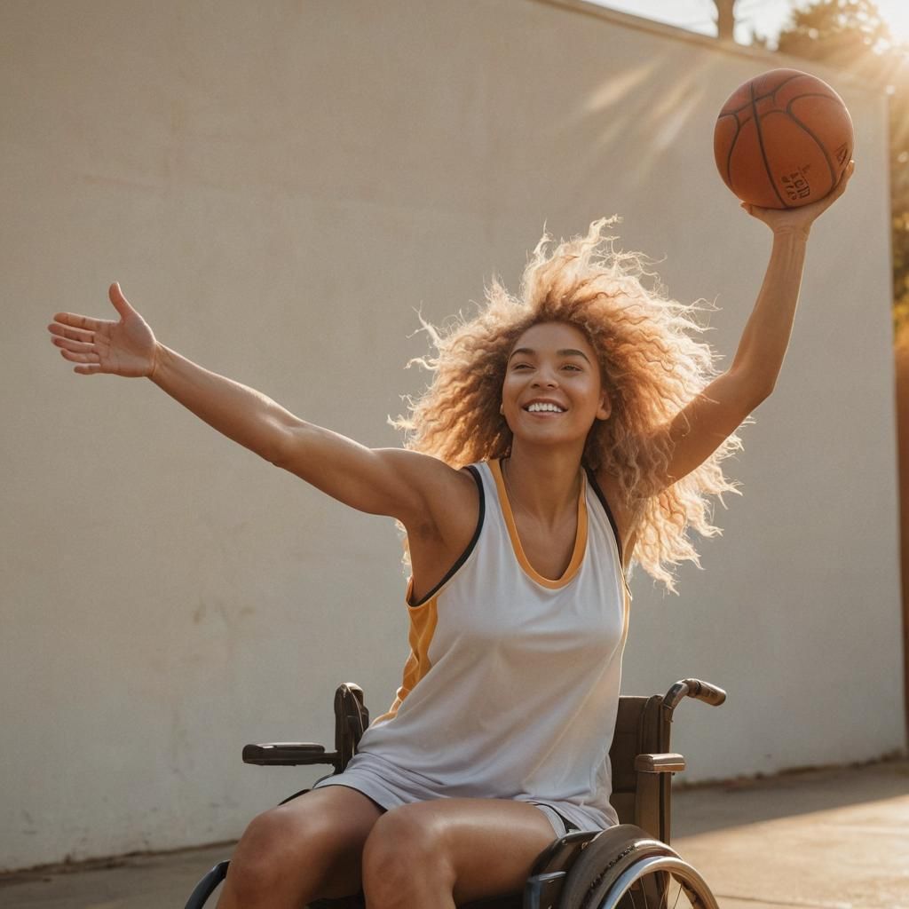 Sunlit Portrait of Woman in Wheelchair Basketball