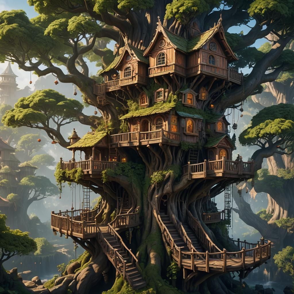 Fantastical Treehouse Concept Art in Deep Color