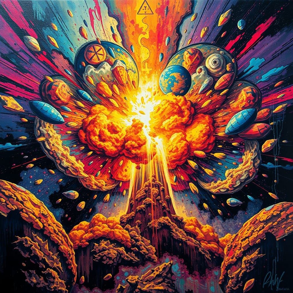 Explosion of Nuclear Fission in Graffiti Splash Art Style