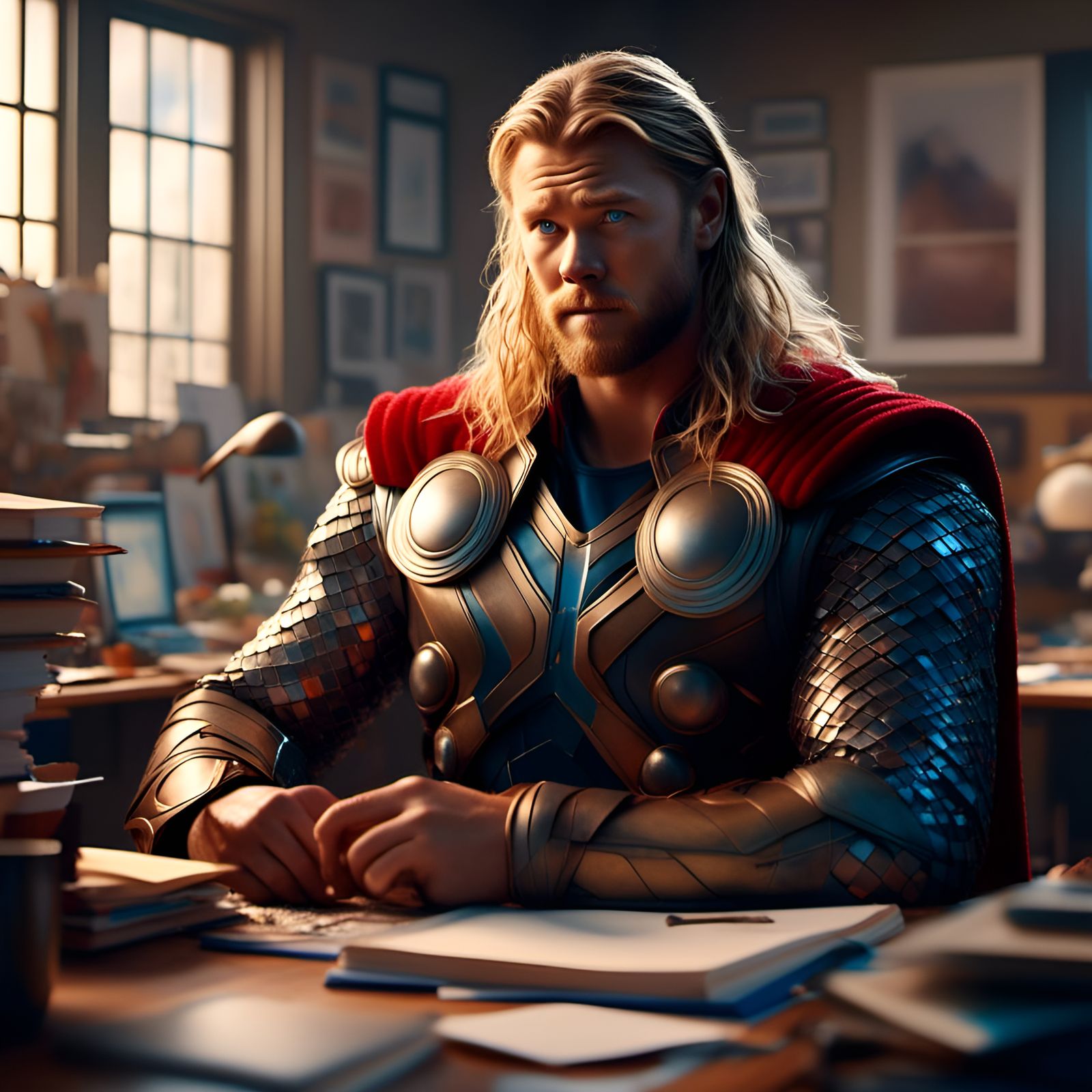 Thor as Office Worker: Hyperrealistic Digital Art