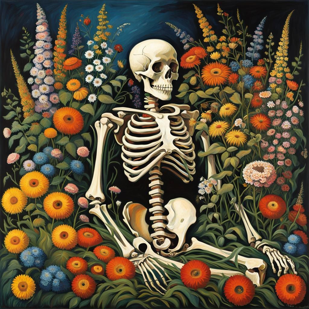 Flowering Skeleton in Expressionist Style