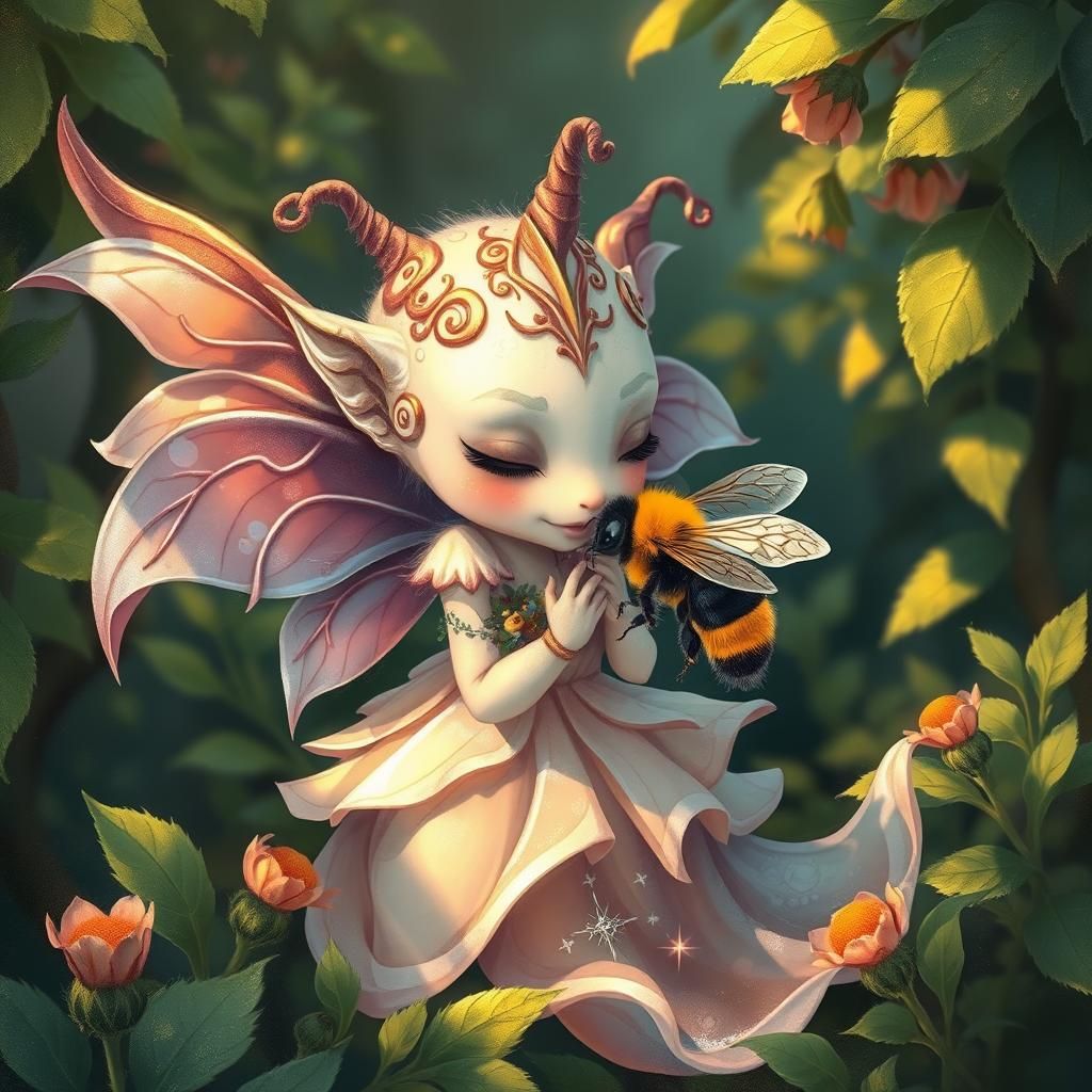 Enchanting Fairy with Bumblebee in Dreamlike Illustration