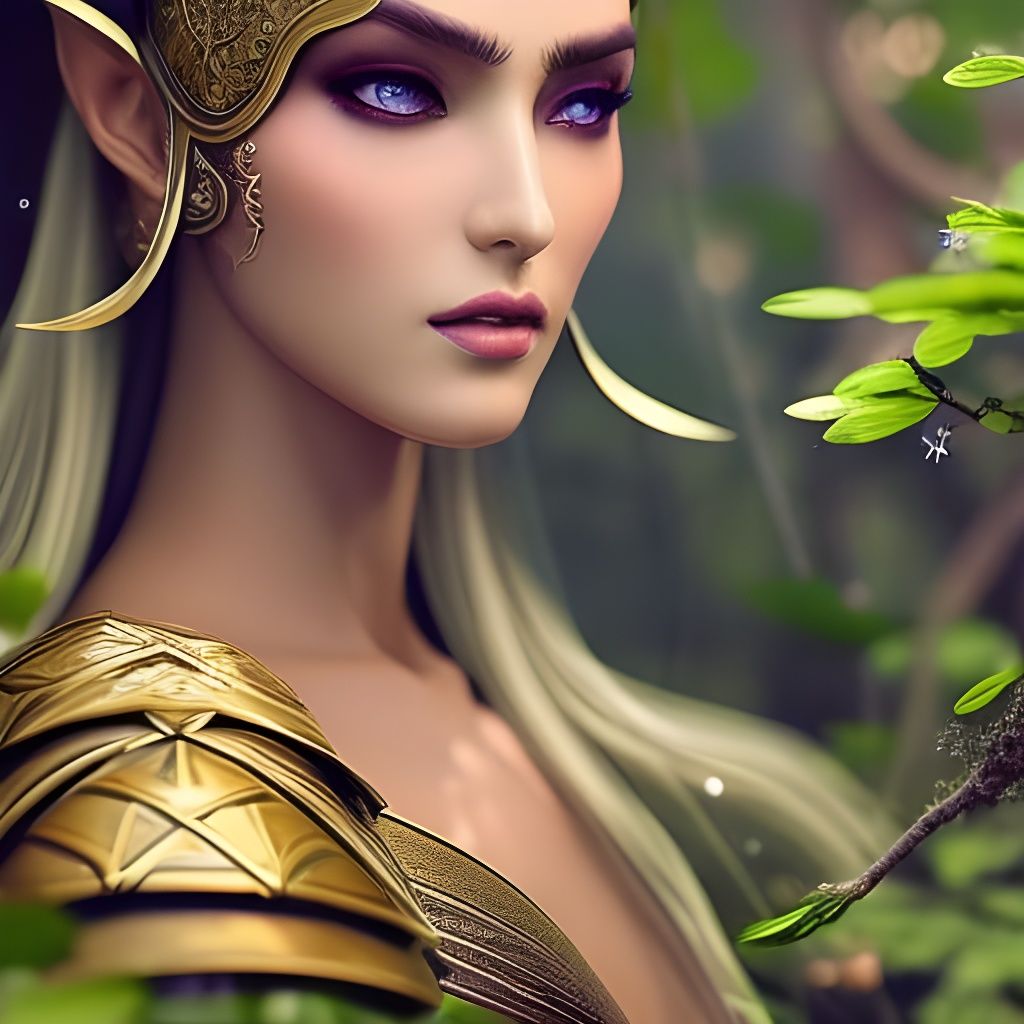 Elegant Elf Queen in Fantasy Biopunk Style