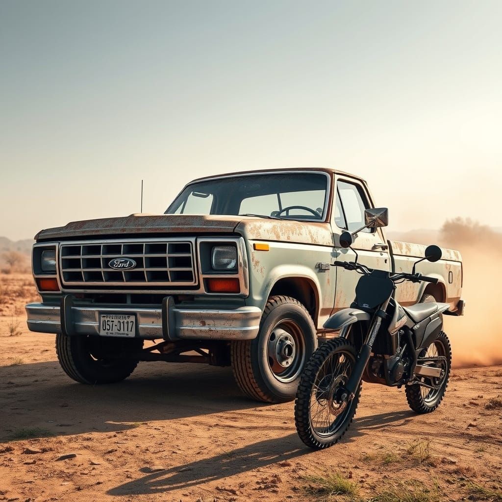 Gritty Ford F-150 and Dirt Bike, Digital Art