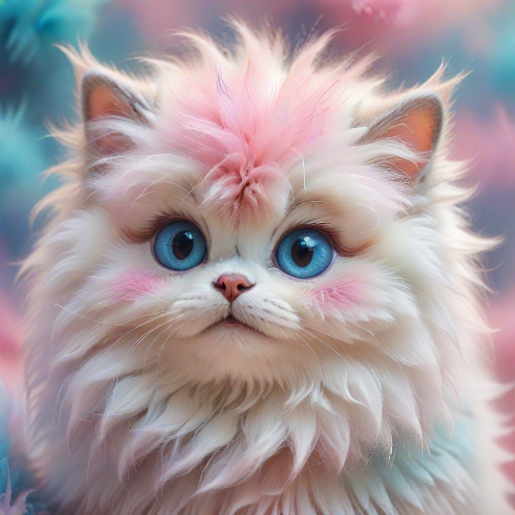 Whimsical Fur Ball with Big Blue Eyes