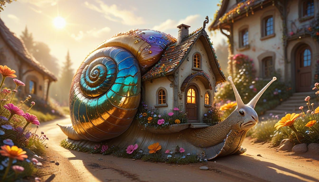 Fantasycore Cottage on Iridescent Snail Shell