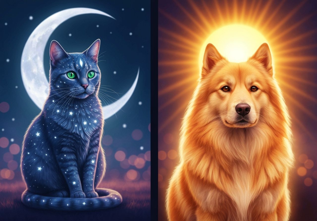 Mystical Moon Cat and Sun Dog in Fantasy Style