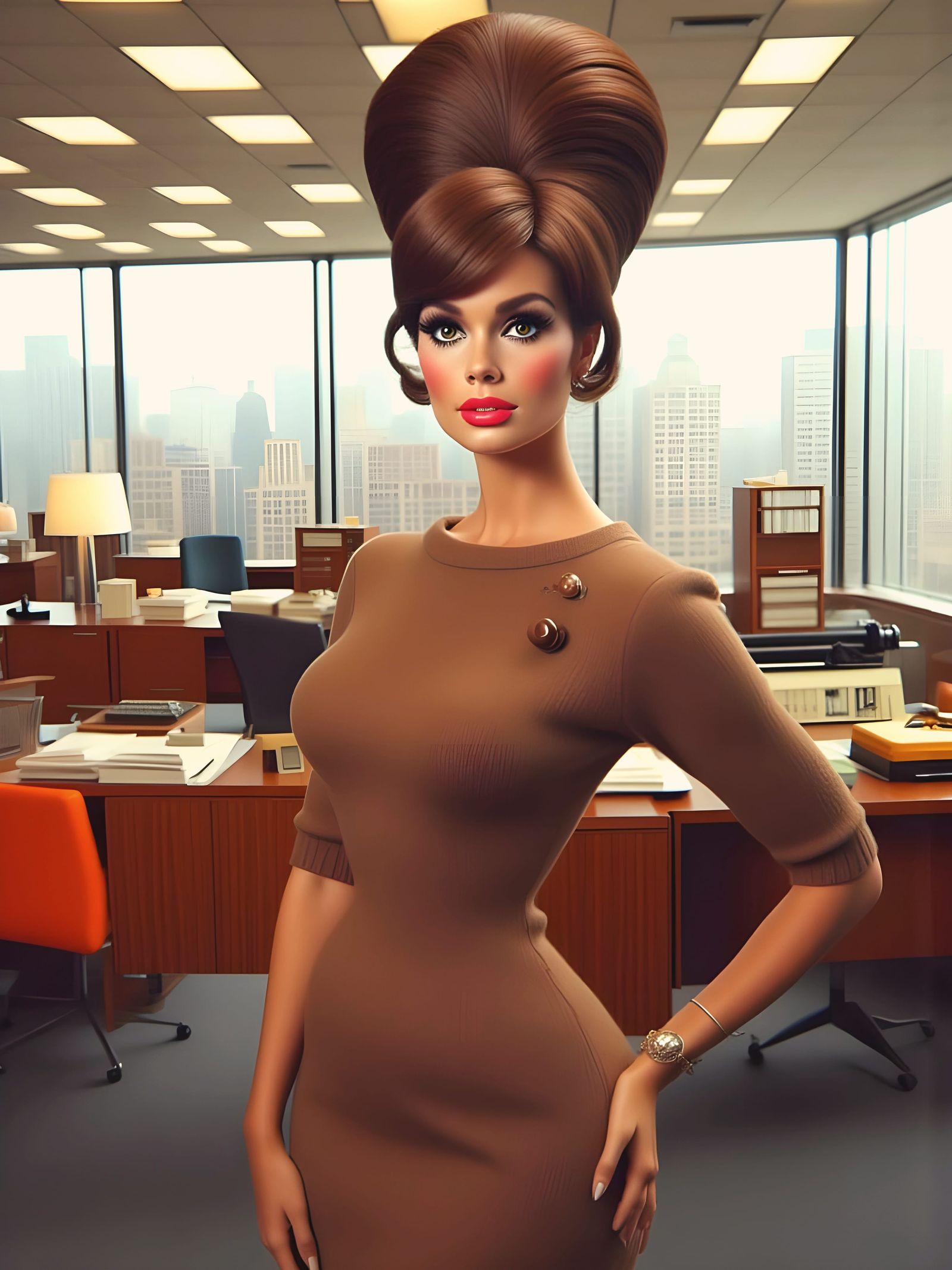 1960s Office Secretary with Bouffant Hairstyle