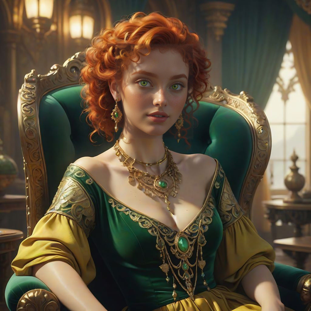 Girl in Vibrant Fantasy Attire, Detailed Matte Painting in G...