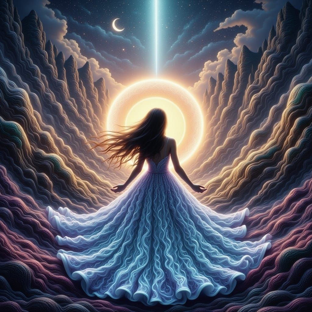 Ethereal Woman at Portal Between Worlds: Digital Art