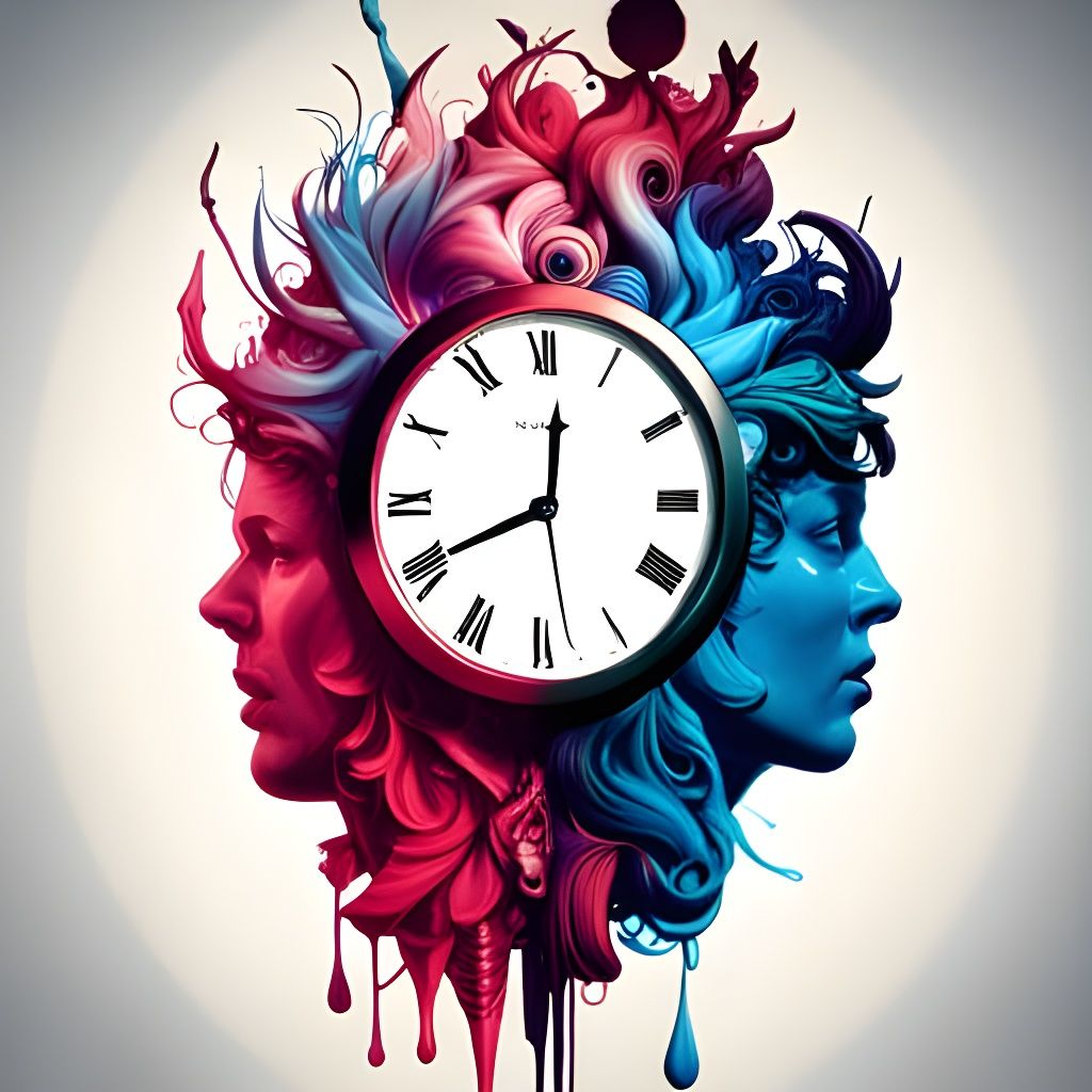 Dramatic Clock in Inkblot Style, Oil Painting