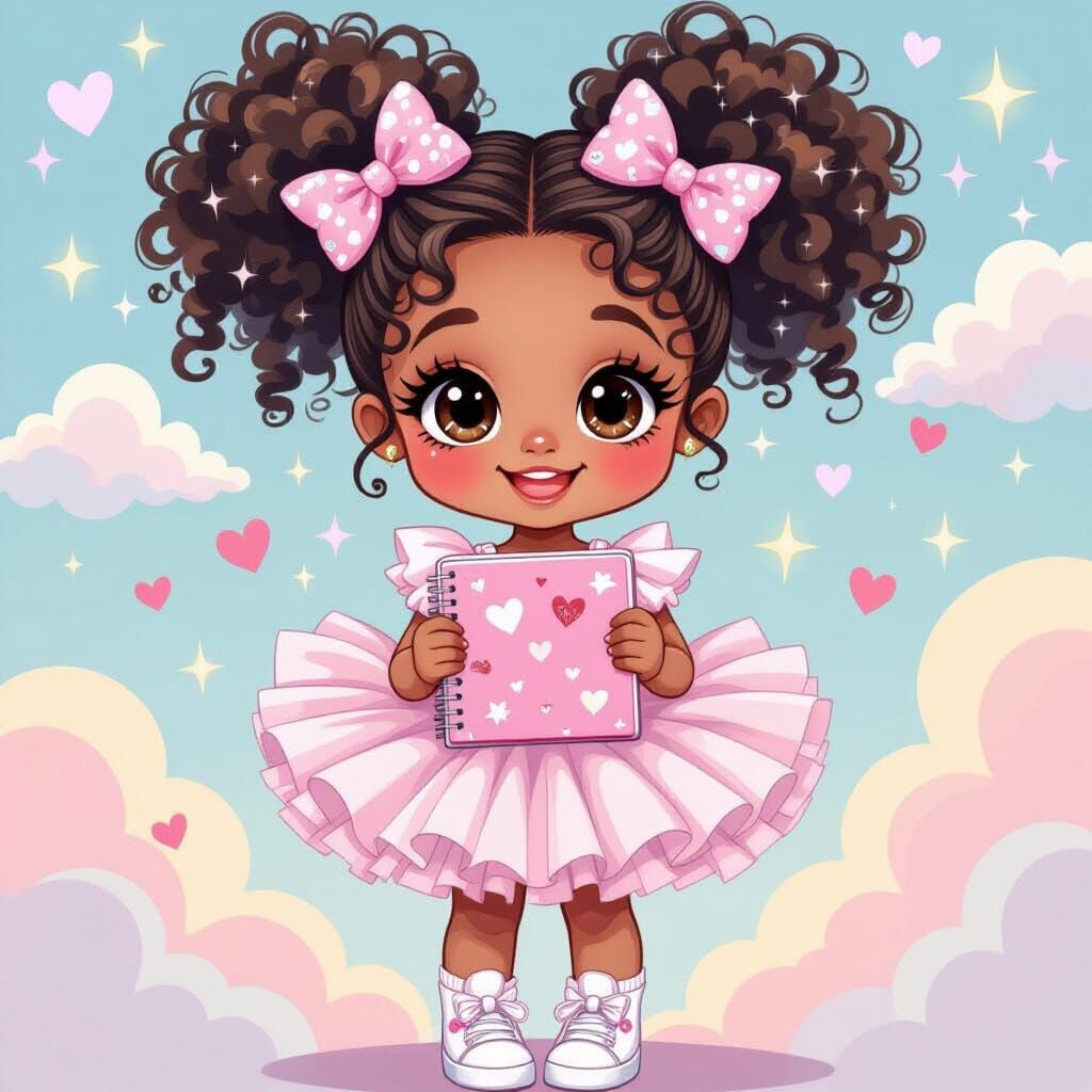 Chibi Girl with Pink Tutu in Magical Realism Style