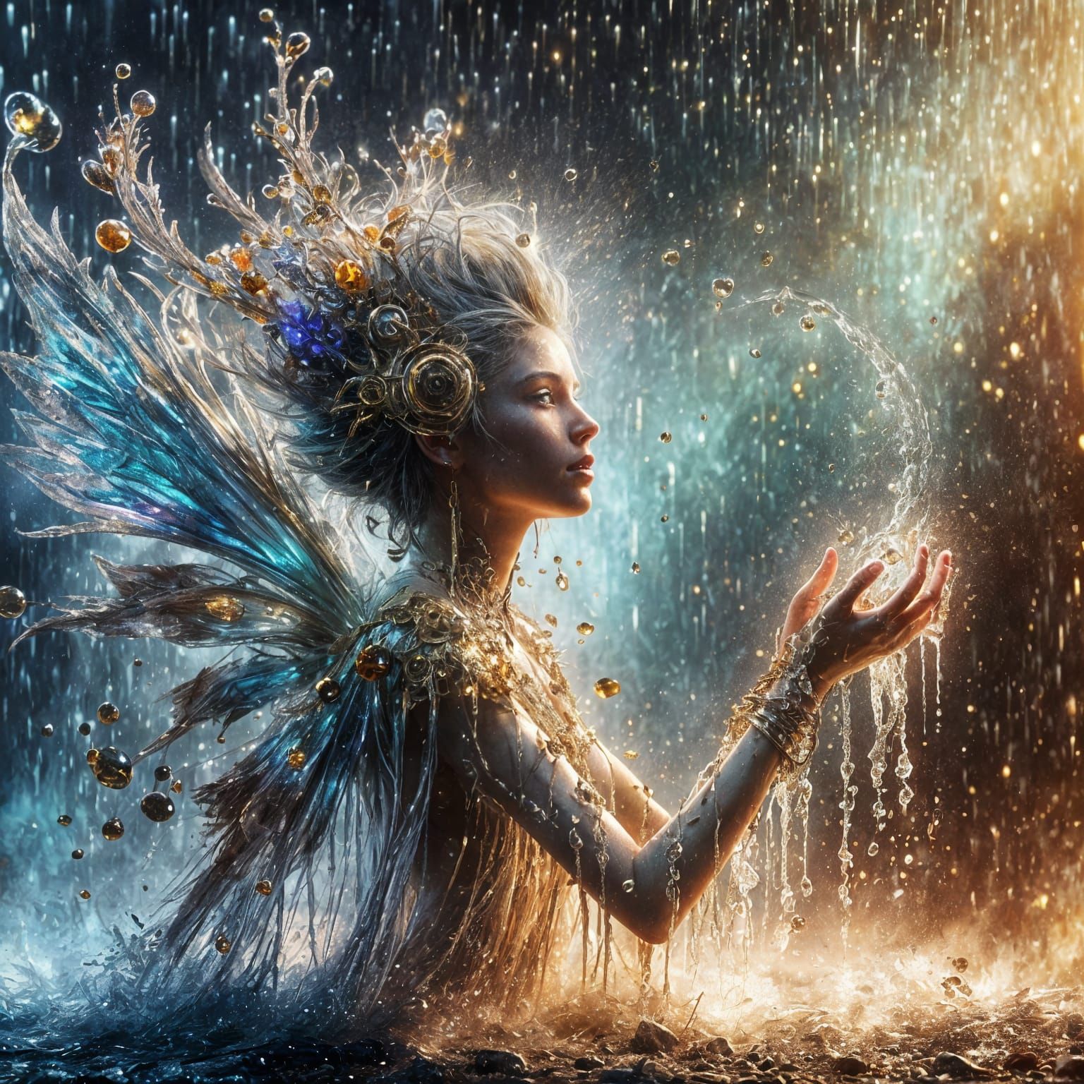 Ethereal Water Spirit in Art Nouveau Style