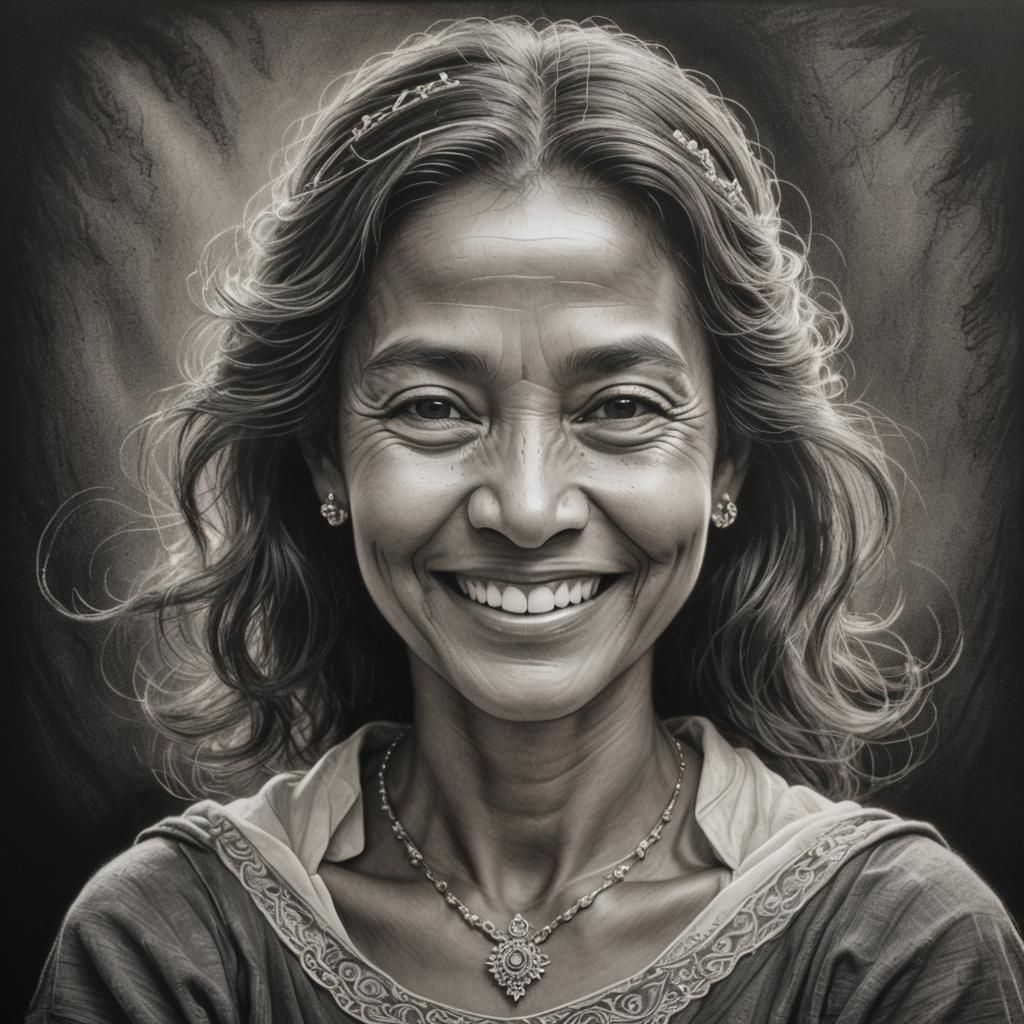 Luminous Woman: A Hyperdetailed Charcoal Drawing