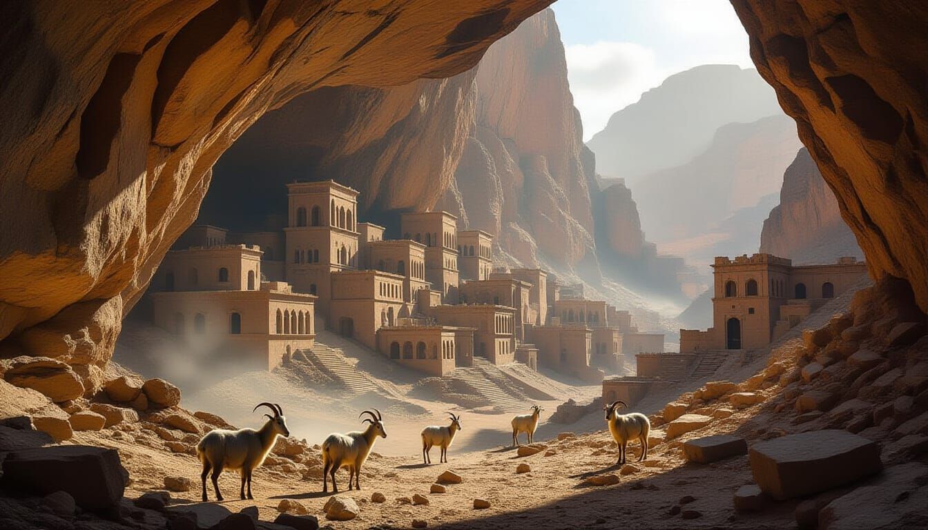 Post-Apocalyptic Mountainscape Goat City in Cavern