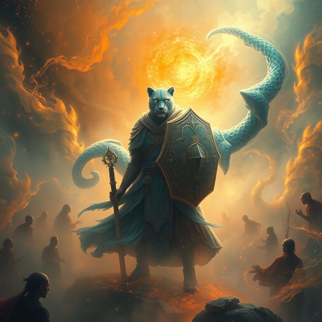 Ethereal Warrior in Dreamlike Landscape, Symbolic Art