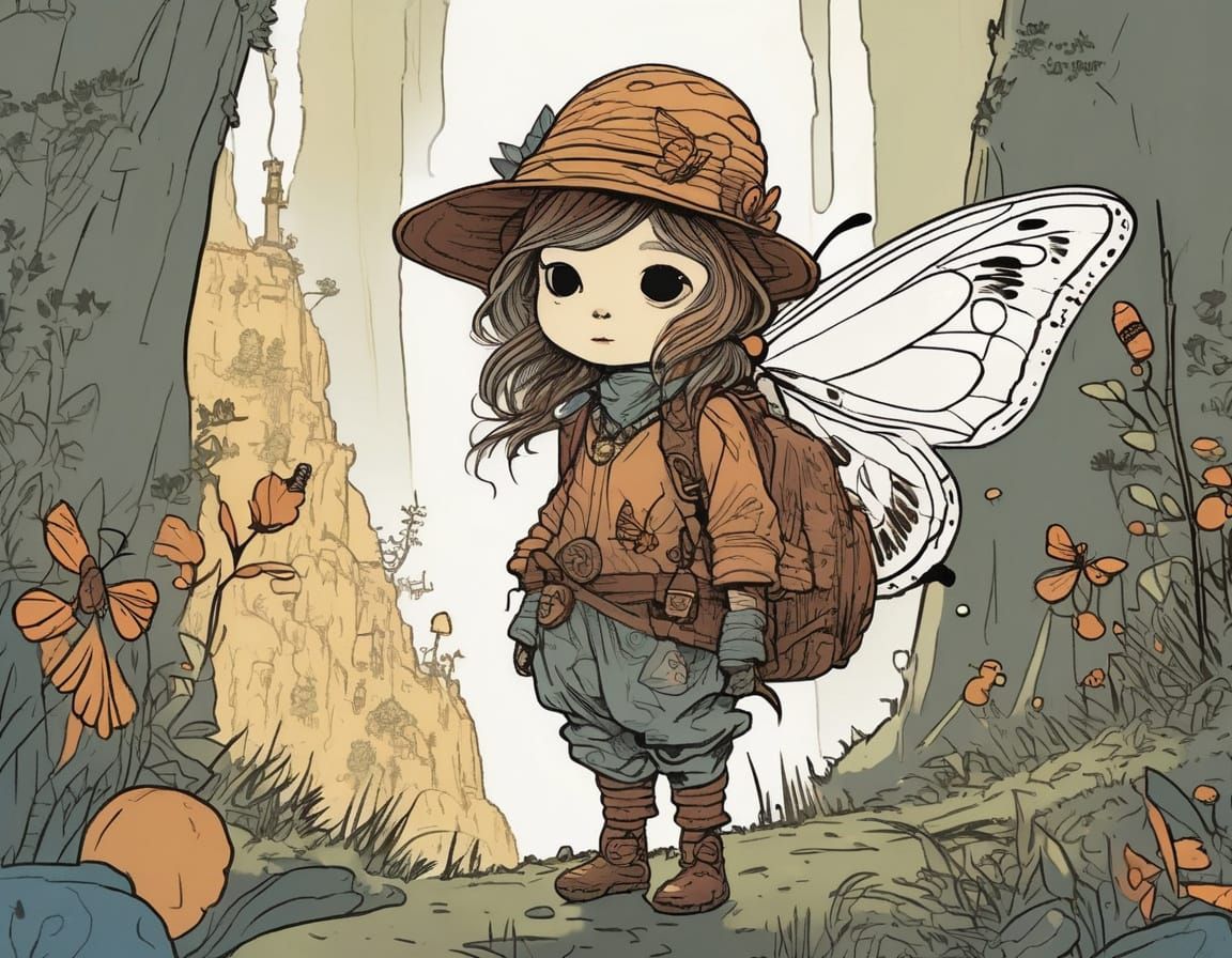 Whimsical Butterfly Character Lost in the Wilds