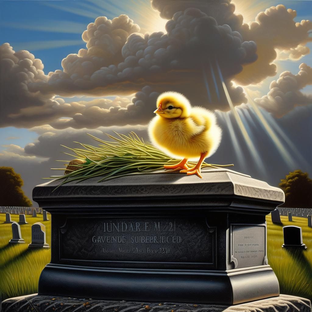 New Chick on Gravestone in Fine Art Painting