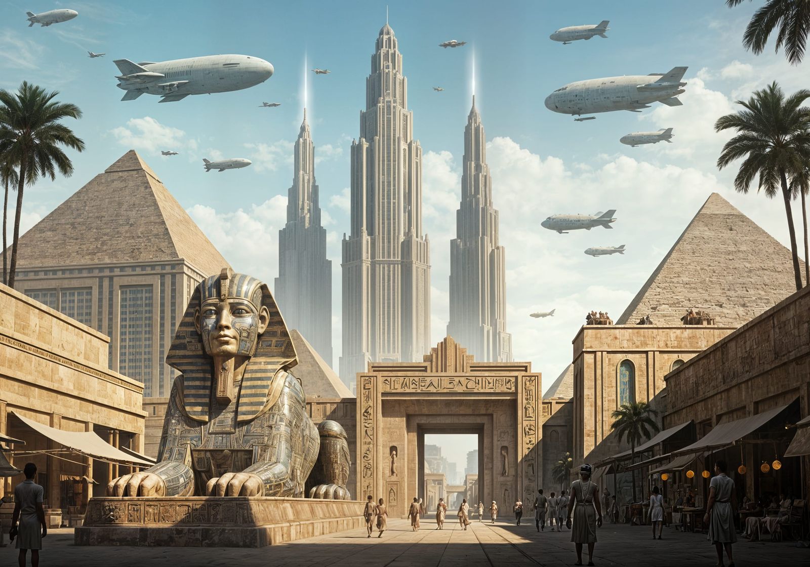 Egyptian Art Deco Marketplace with Art Deco Skyscrapers