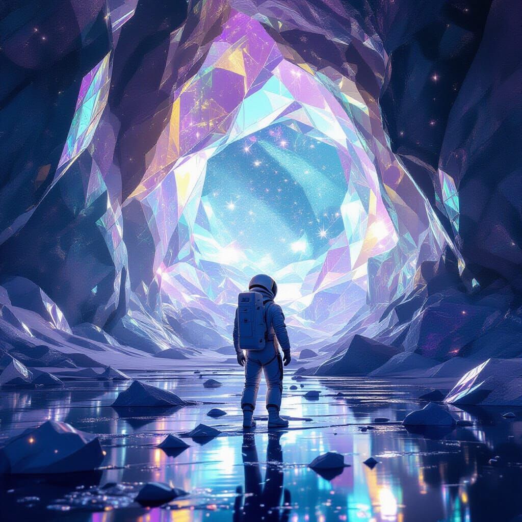 Astronaut on Geode Reflecting Starlight