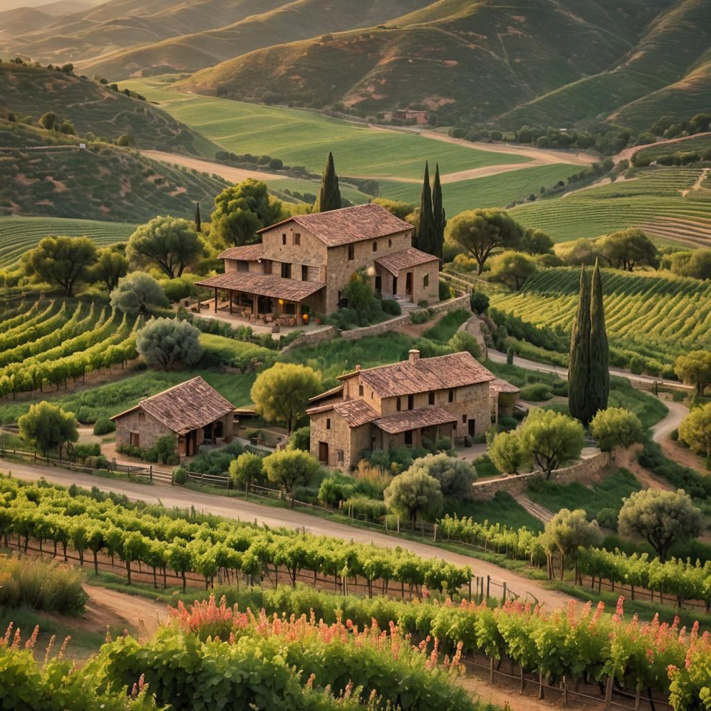 Hacienda at Sunset: Dreamlike Digital Art