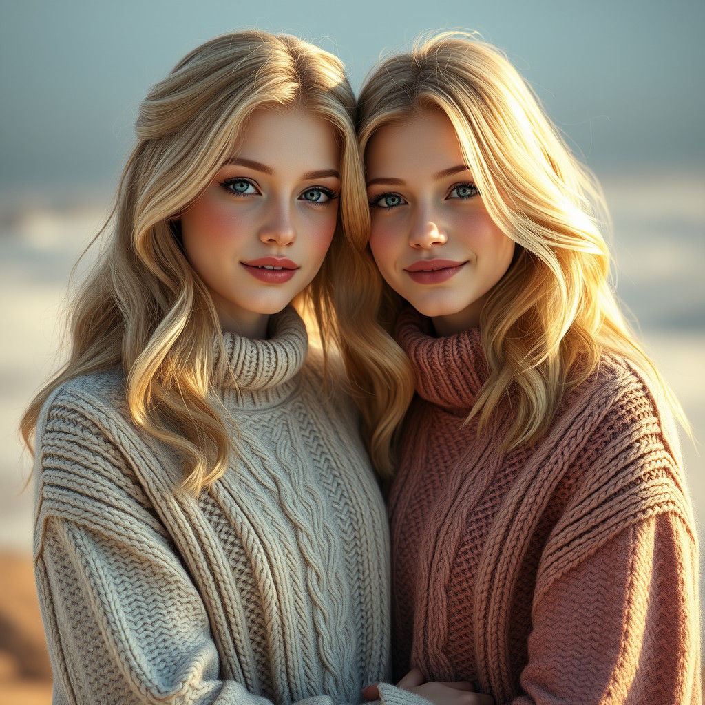 Blond Women Embrace in Dreamlike Matte Painting