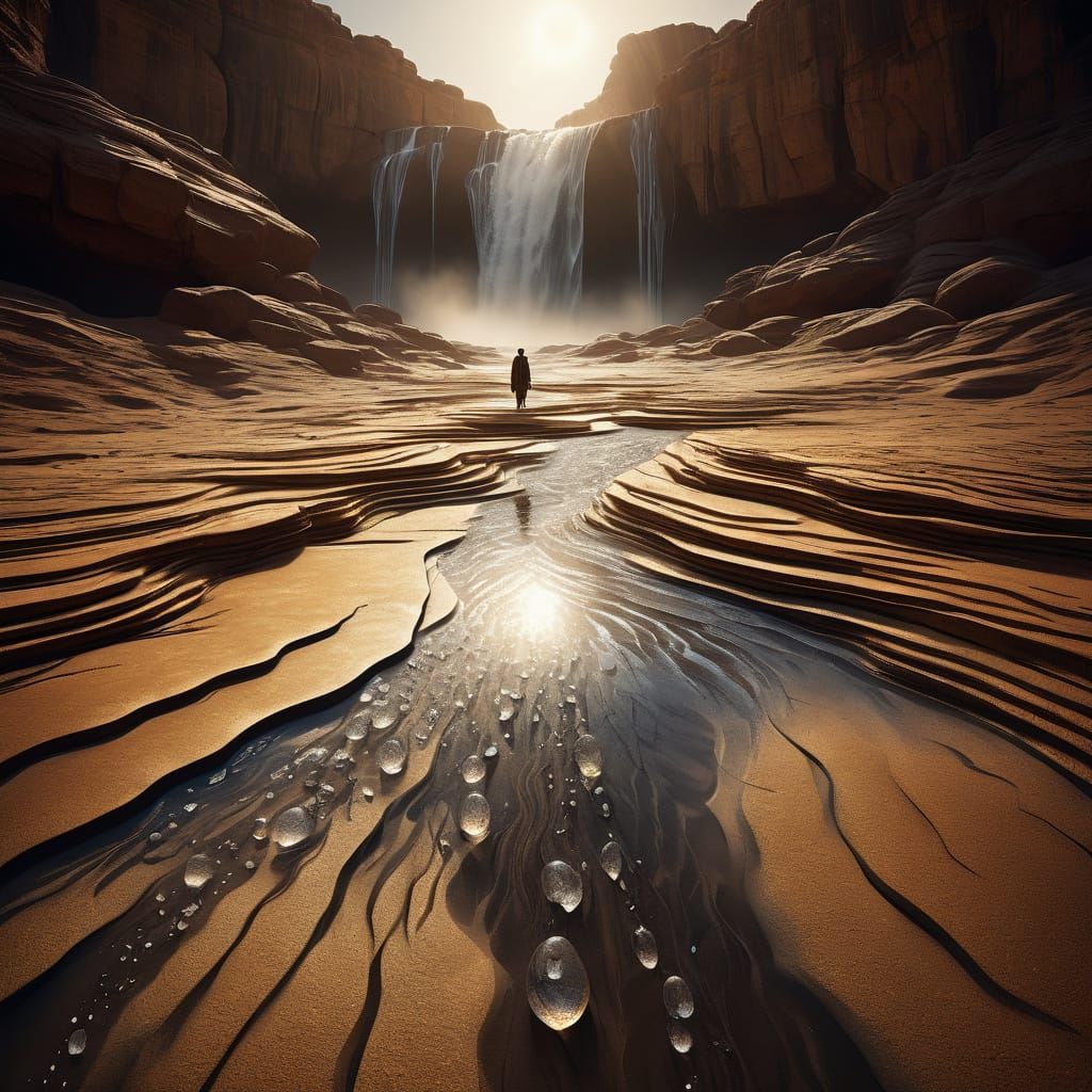 Ethereal Desert Oasis in Golden Hour