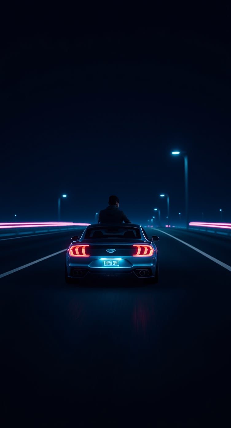 Futuristic Mustang on Neon Highway