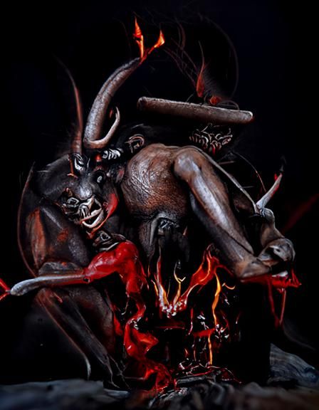 Detailed Hyperrealistic Painting: Baphomet in Hell