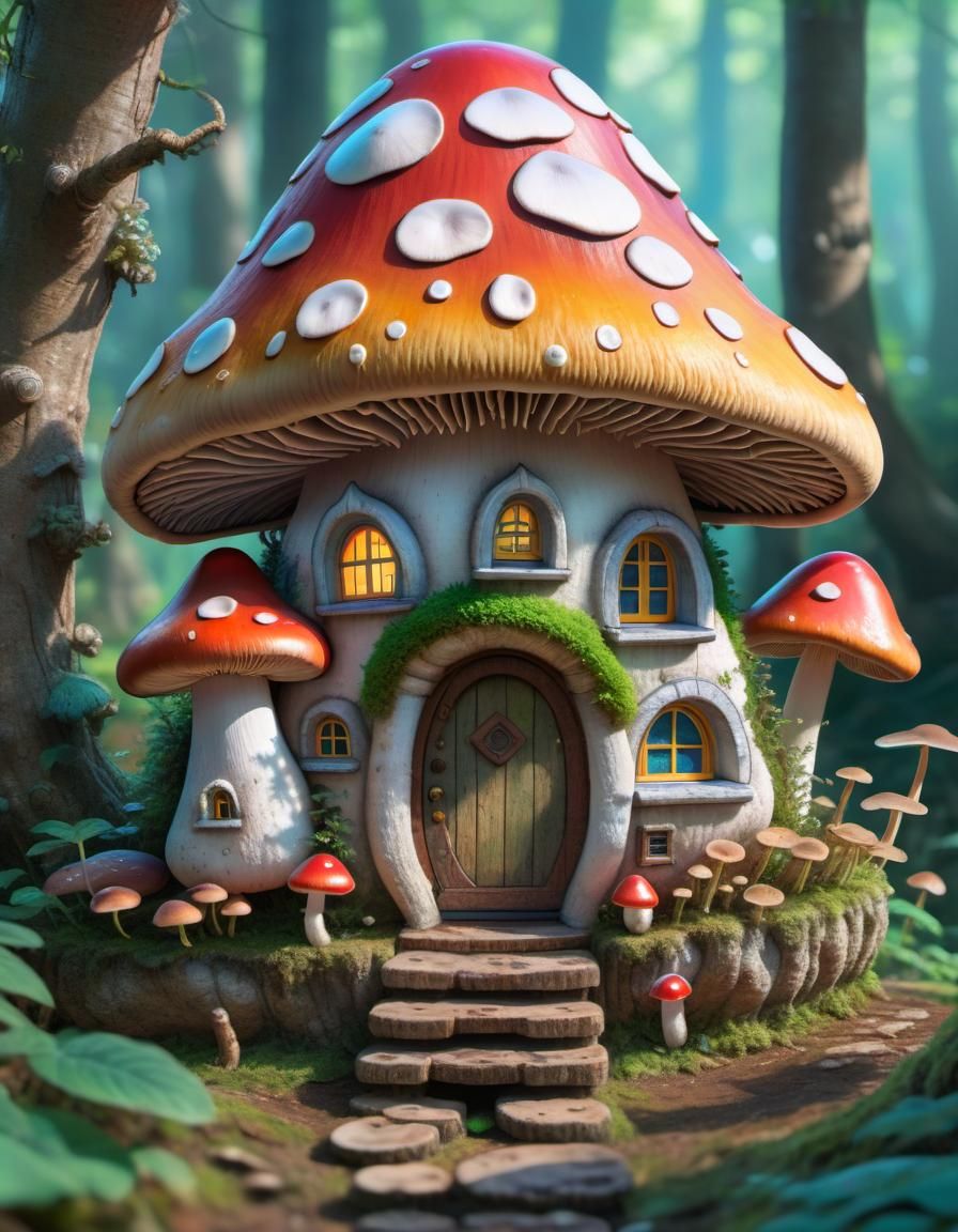 Enchanting Mushroom House in Studio Ghibli Style