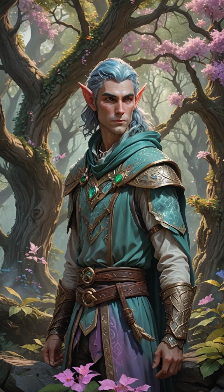 Dreamy Elf Druid in a Magical Pastel Realm