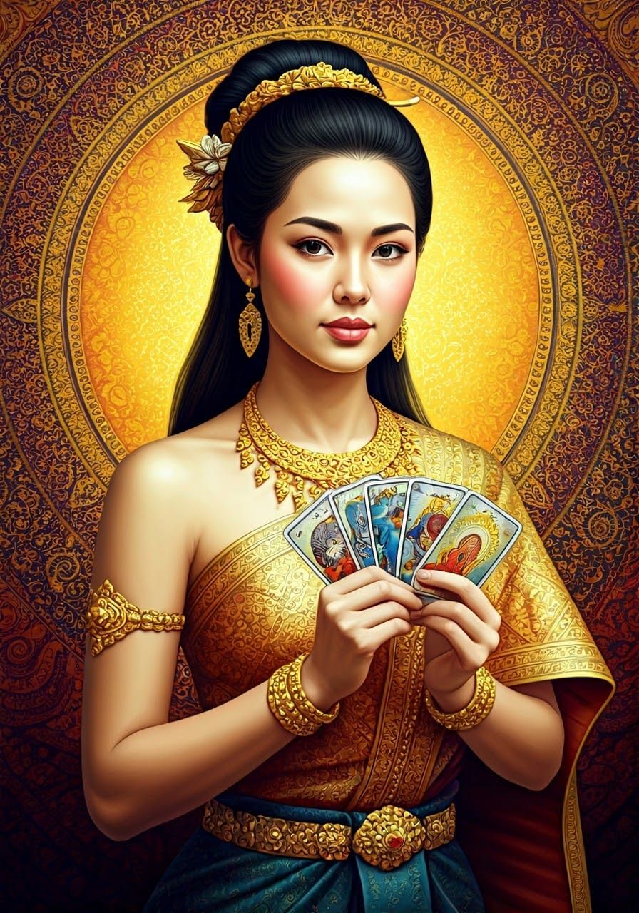 Thai Tarot Card Painting in a Fantastical Style